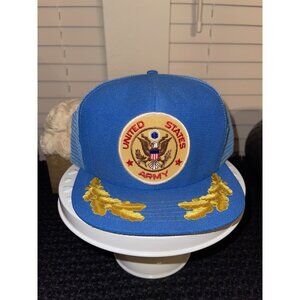 Vintage US Army Blue Snapback Hat Cap W/Patch & Gold Leaves Embroidery Made USA
